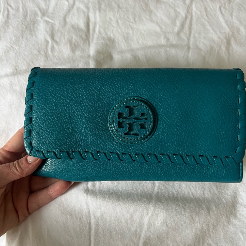 Tory Burch Teal Willa Leather Wallet